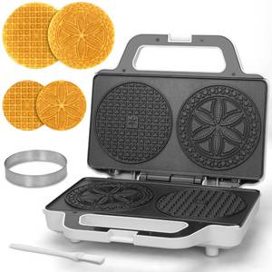 lot 32778 image: SugarWhisk Pizzelle Maker Electric, Non-stick Stroopwafel Iron, 2 X 5 Cookie Machine for Christmas, 4 Mold Included, White - Retail $27