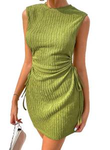 lot 33464 image: Acelitt Womens Summer Dresses 2026 Beach Casual Crewneck Loose Sundress Ribbed Cut Out Mini Dress Green Large - Retail $33
