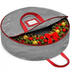 lot 33465 image: ZOBER Christmas Wreath Storage Container 36 Inch - Wreath Bag for Artificial Wreaths Box - Dual Zippered Wreaths Storage Bag with Strong Durable Handles - Gray - Retail $13