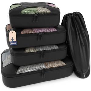 lot 33475 image: Shacke Packing Cubes for Travel Luggage Organizer Bags for Suitcase - 4 Cubes Water-Resistant Nylon - Pure Black - Retail $27