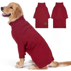 lot 33480 image: cyeollo Dog Christmas Sweater Knitwear with Long Sleeves Turtleneck Pullover Sweaters Fall Winter Dog Clothes Sweaters for Large Dogs, Burgundy XXXL - Retail $20
