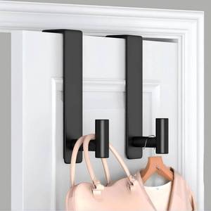 lot 45394 image: VINHOLD Heavy Duty Stainless Steel Over-Door Hook for Coats, Totes, Towels Easy Install Door Hooks with Non-Slip Pads for Bedroom Bathroom Entryway Office (Black, 2 Pack, Fits 1-34 Thick Door) - Retail $19