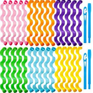 lot 45403 image: Pieces Heatless Waves Curlers Spiral Curls Styling Kit No Heat Hair Waver Spiral Curlers Rollers with 2 Pieces Styling Hooks for Most Hairstyles (25 cm) - Retail $10