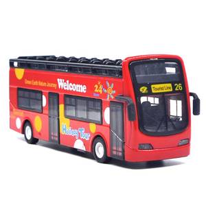 lot 45405 image: Ailejia City Bus Sightseeing Double Decker Bus Model Open Top Pull Back Toy Die Cast Pull Back Vehicles Mini Model Car Lights and Music (Red) - Retail $20