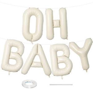 lot 45419 image: Beige OH BABY Balloon for Baby Shower, Large Cream White Oh Baby Balloons Letters with Ribbon, Neutral Ivory Alphabet Oh Baby Balloon Banner Sign for Gender Reveal Backdrop Party Decorations - Retail $14