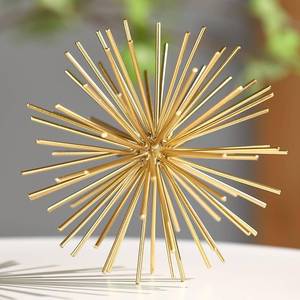 lot 45420 image: Metal Decorative Starburst Ball, 6 Inch Gold Sphere Decor, Spiky Star Burst Tabletop Sculpture, Mid-Century Modern Metal Spike Ball for Home, Living Room, Office & Shelf Decor - Retail $19
