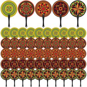 lot 45425 image: Roowest 50 Pcs African Plastic Fans 5 Styles African Party Favors Bulk Round Handheld Fans for Women Summer Wedding Birthday Party Gifts Community Supplies - Retail $22