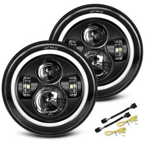lot 45427 image: UNI-SHINE Black 2pcs 7 inch Led Headlight Round DOT Approved H6024 Led Headlight DRL Turn Signal Compatible with Jeep Wrangler JK TJ CJ & Miata & Chevy S3 & Hummer H1 H2 - Retail $60