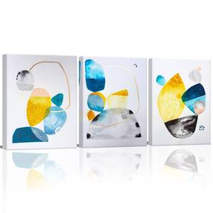 lot 45445 image: MYnaicee Abstract Canvas Wall Art, 3-Piece Framed, Yellow Blue Teal Turquoise, Modern, Unisex, Indoor, Fade Resistant, Wall Mount, Bathroom Office Bedroom Living Room