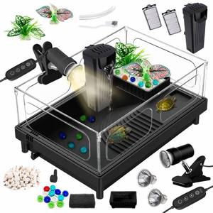 lot 45446 image: GOZILLA Small Turtle Tank Kit(TankLampFilter), Acrylic Turtle Starter Kit with Adjustable Lamp, Reptile Habitat and Terrarium with Multi-Functional Areas for Small Reptiles. (Black Kit) - Retail $39