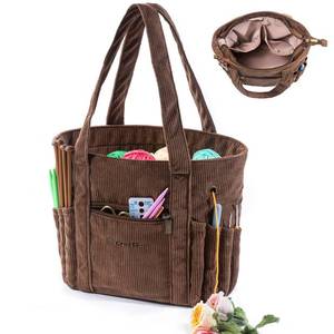 lot 45454 image: MYBAGZING Crochet Bag and Tote - Corduroy Yarn Bag - Yarn Holder for Crocheting - Crochet Storage Bag for Crochet Hooks, Crochet Accessories, Knitting Bag for Crochet Lovers, Mothers Day Gift - Retail $23