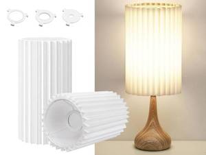 lot 45459 image: Small Lamp Shades Set of 2 for Table Floor Lamps, 9.8x6.1x6.1 Drum Lamp Shades, Pleated Lamp Shade, Linen Round Lampshades, E27 E14 and 11mm Adapters - Retail $28