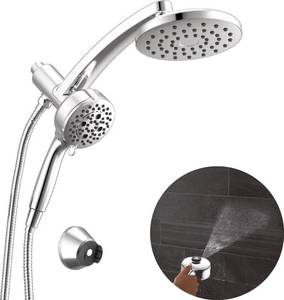 lot 45470 image: Delta 7-Setting PivotPro 3-in-1 Combination Shower Head with ProClean Spray, Chrome Round Shower Head Rainfall with Handheld Spray, 2.5 GPM, Lumicoat Chrome 58600-PR25 - Retail $312