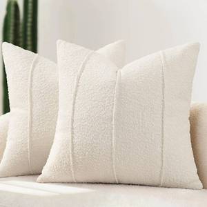 lot 45471 image: YCOLL Textured Boucle Throw Pillow Covers 24x24 Pack of 2 - Soft Neutral Striped Cushion Covers, Cozy Accent Decorative Pillow Covers for Couch, Sofa, Bed, Living Room (Ivory) - Retail $33