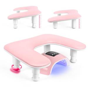 lot 61814 image: Manicure Arm Rest for Nails Tech U-shaped Adjustable Nail Armrest - Pink PU Leather Hand Stand Rest for Manicurists - Retail $20