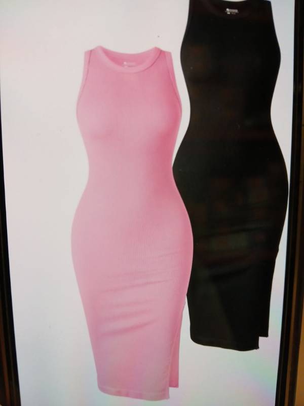 lot 21647 image: OQQ Womens Sexy Ribbed Halter Split Dress 2pk Candypink and Black Small