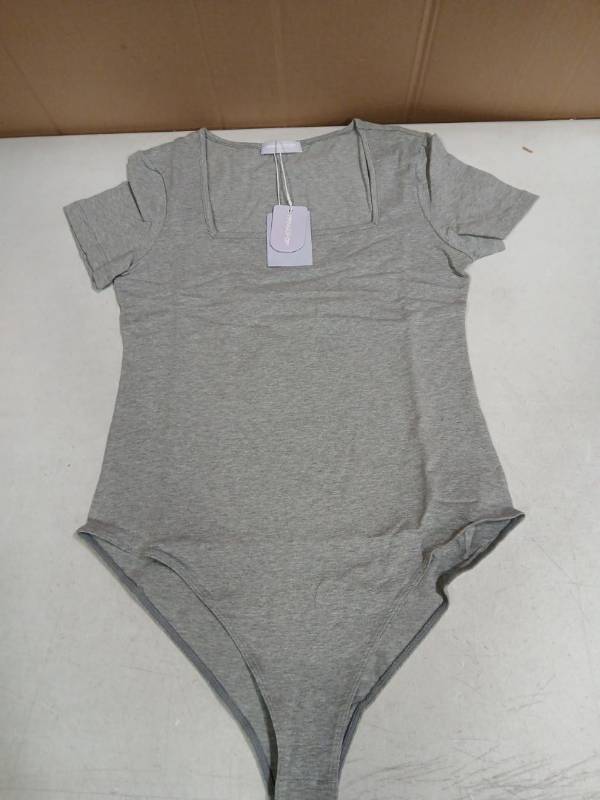 lot 21665 image: Mangopop Womens Square Neck Short Sleeve Bodysuit Gray Large