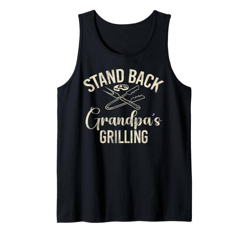 lot 26418 image: Stand Back Grandpa Grilling Grandpa Tank Top Small Gray