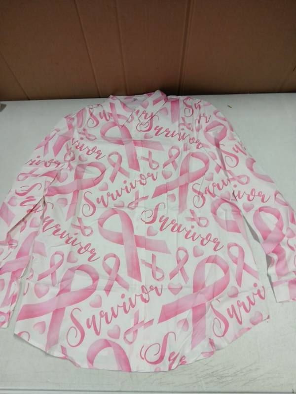 lot 27598 image: Breast Cancer Survivor Long Sleeve Button Down Blouse Small