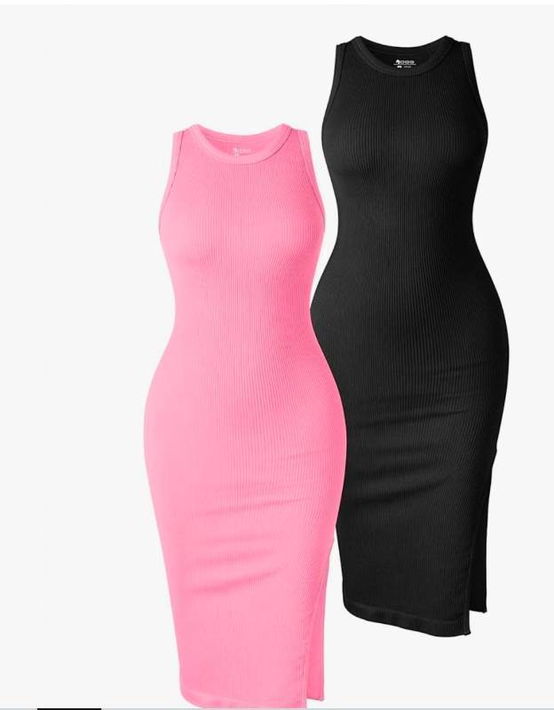 lot 35113 image: Ribbed Tank Midi Dress Set - Pink & Black Size S
