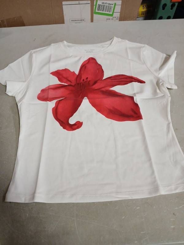 lot 52102 image: Red Flower Graphic Nylon Cropped TShirt