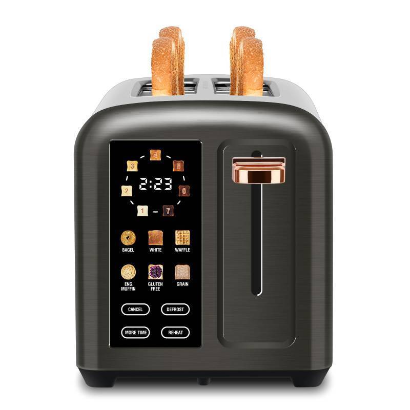 lot 51653 image: SEEDEEM Toaster 2 Slice with Touch Screen, Faster Heating Speed, 7 Shade Setting, 6 Bread Type, 1.5 Wide Slots Toaster, Removable Crumb Tray, 1350W, Dark Metallic - Retail $43