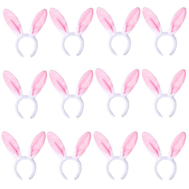 lot 44766 image: XIMISHOP 12pcs Bunny ears Headbands, Pink Plush Bunny Rabbit Ear Headband Hairband for Woman Kids for Easter Party Favor(11.81inch length) - Retail $12