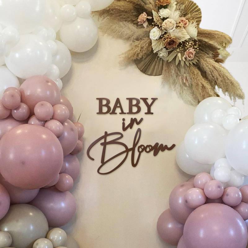 lot 41453 image: MASTRON Baby in Bloom Sign, Brown Felt Letter Baby Shower Sign Baby in Bloom Party Decor Backdrop for Boy or Girl Baby Shower Gender Reveal 1st Birthday - Brown - Retail $15