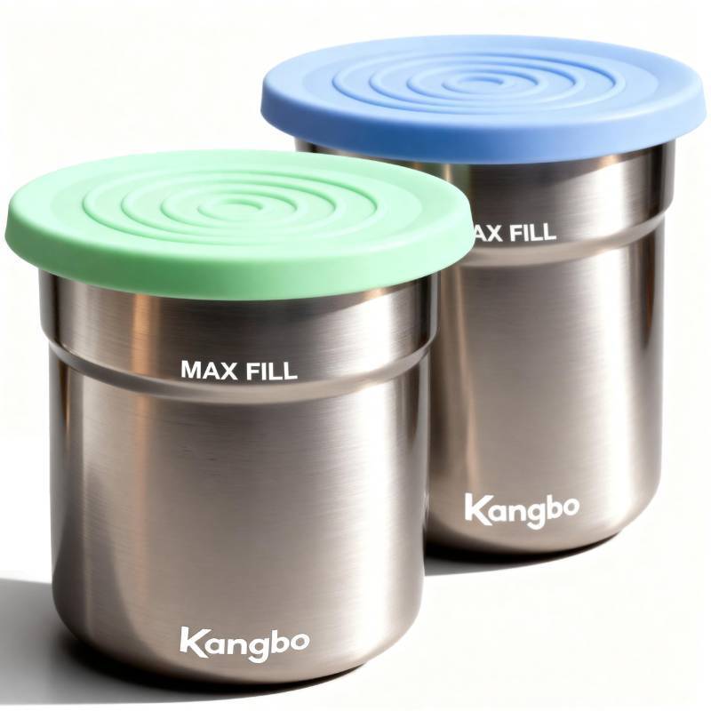 lot 33359 image: 2 Pack Stainless Steel Fit for Creami Pint Containers - 16oz Cups with Silicone Lids  Durable, Leak-Proof & Compatible with NC301NC300NC299AMZ  Perfect for Ice Cream, Protein Shakes & Meal - Retail $20