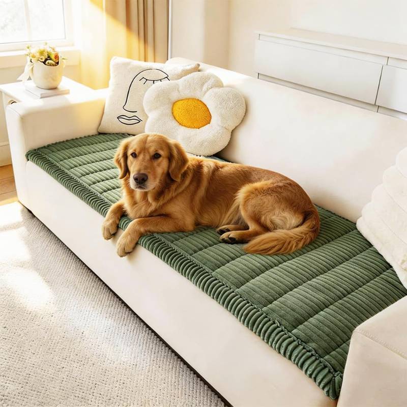 lot 45650 image: Awjcsv Couch Cover for Dogs Washable, Fuzzy Pet Couch Covers for 3 Cushion Sofa Pet Friendly, Non Slip Sofa Cover (Green, 27.6 x 70.970 x 180cm) - Retail $50