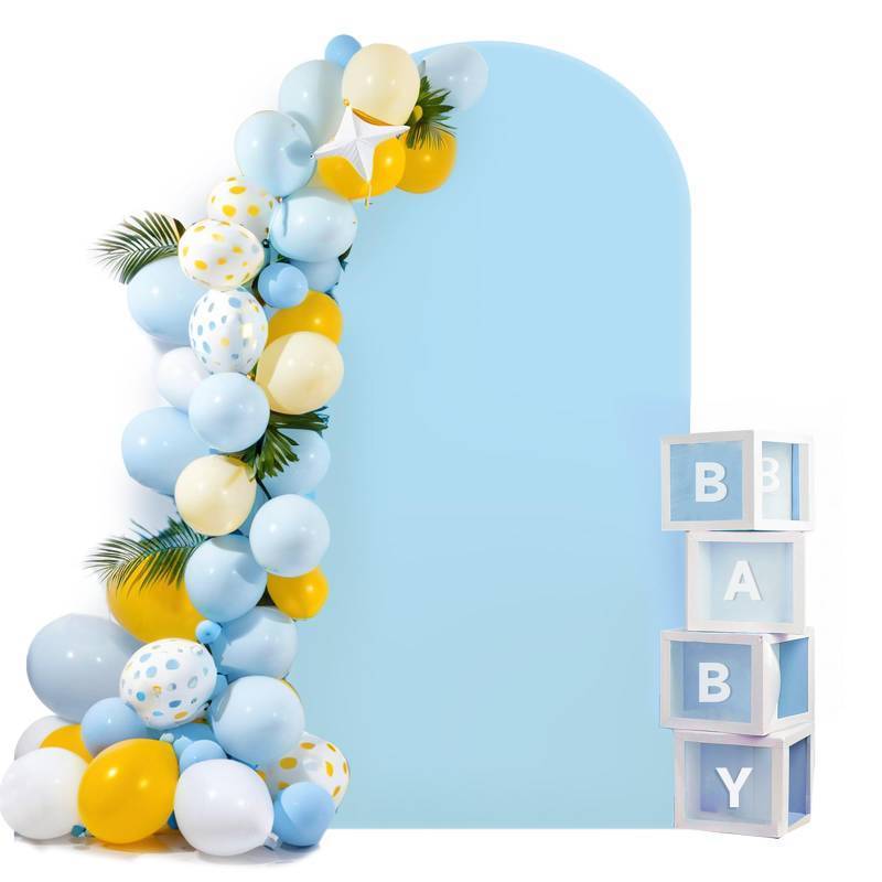 lot 58024 image: HEMMOTOP 7.2 ft Blue Arch Backdrop Cover (No Arch Stand), Spandex Arch Covers Stretchy Backdrop for Balloon, Wedding, Birthday Party, Baby Shower, Banquet Arch Decoratio - Retail $19