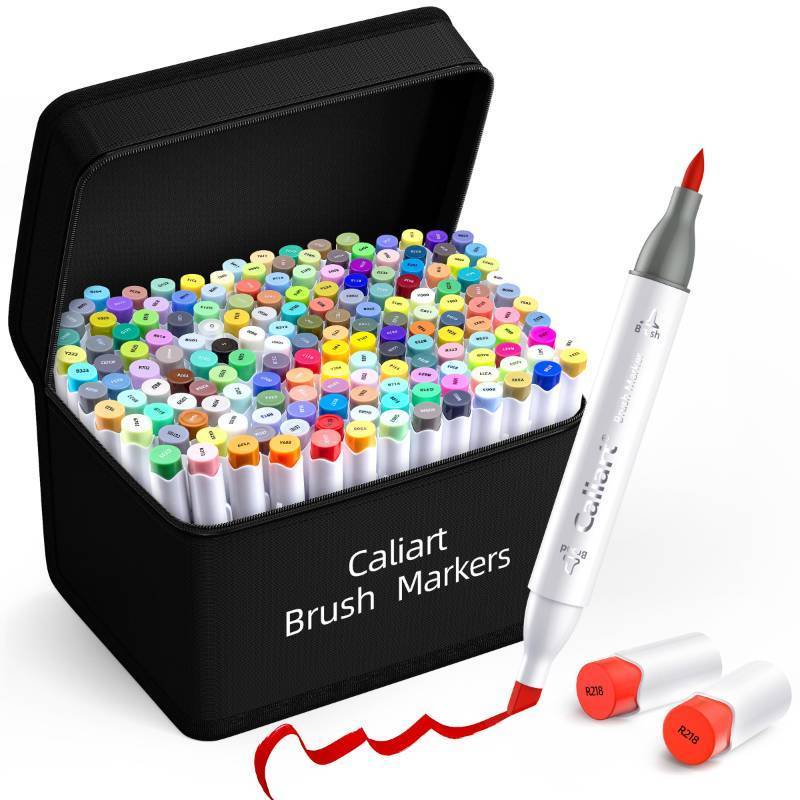 lot 45774 image: Caliart 168 Colors Alcohol Markers Brush Tip & Chisel, Dual Tip Art Markers Set for Adults Coloring Book Artists Sketch Illustration, with Case Permanent Colored Pen Art Supplies Drawing Gifts - Retail $50