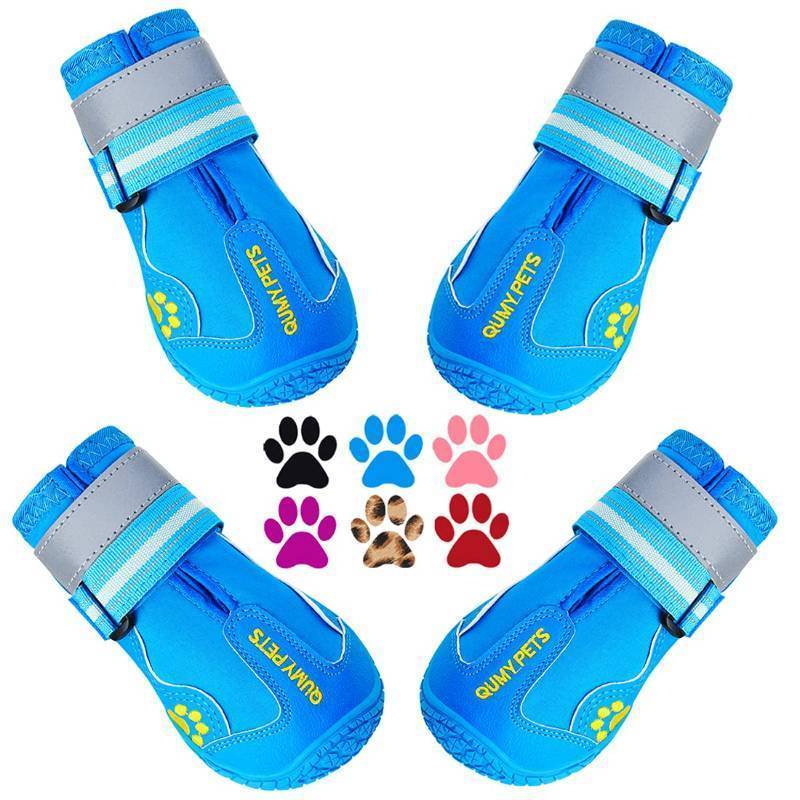 lot 45508 image: QUMY Dog Shoes for Large Dogs, Medium Dog Boots & Paw Protectors for Winter Snowy Day, Summer Hot Pavement, Water-Resistant in Rainy Weather, Outdoor Walking, Indoor Hardfloors Skid-Resistant Sole - Retail $29