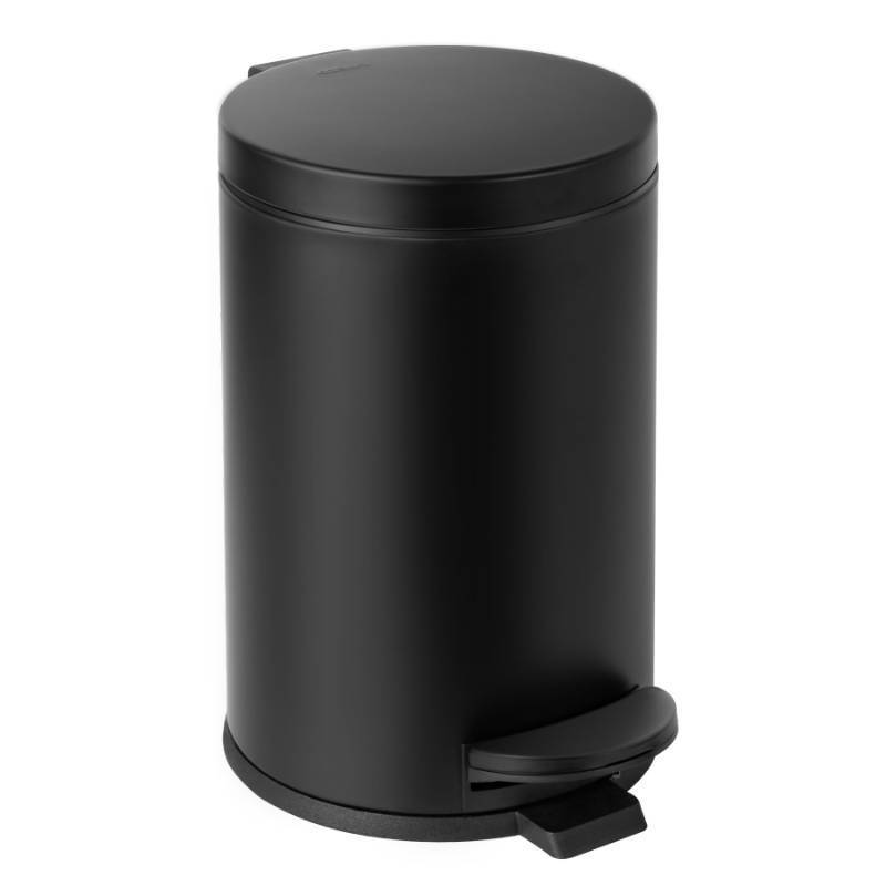 lot 45897 image: Cesun 1.2 Gallons Small Black Trash Can, Bathroom Garbage Can with Lid and Foot Pedal, Mini Round Wastebasket for Bathroom, Bedroom, Office, 4.5 Liters  1.2 Gallons, Matte Black - Retail $27