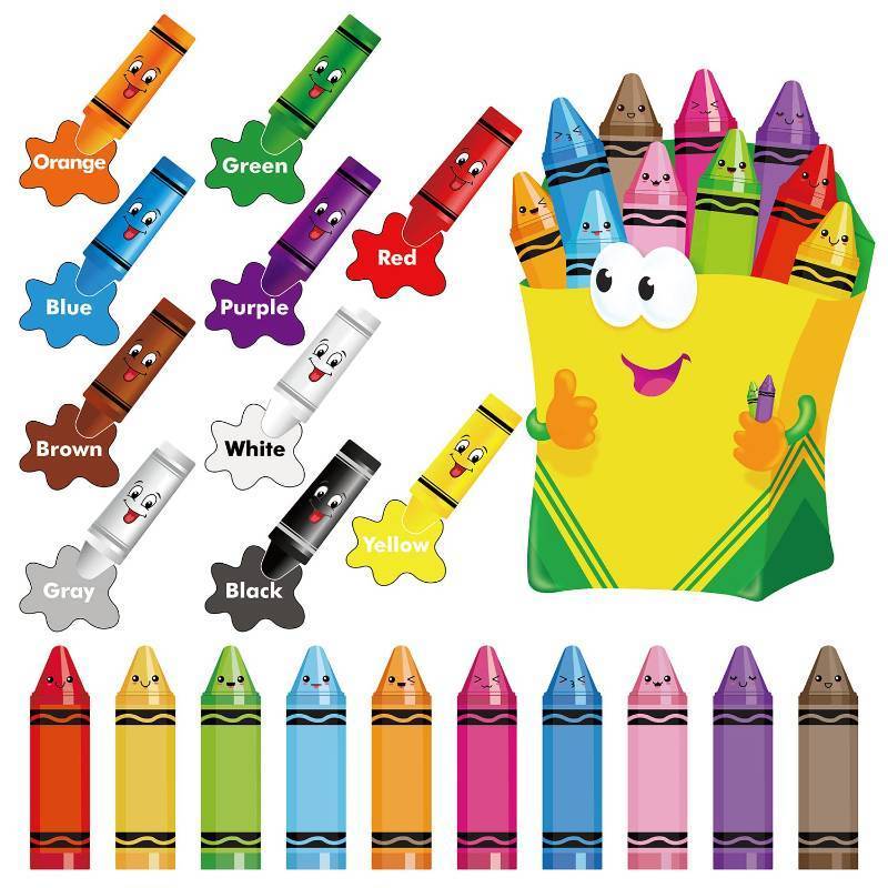 lot 32050 image: Crayon Bulletin Board Decorations Color Cutouts Back to School Name Tags Colorful Crayons Themed Party Supplies for Teachers Student Classroom Home Wall Decorations  - Retail $6