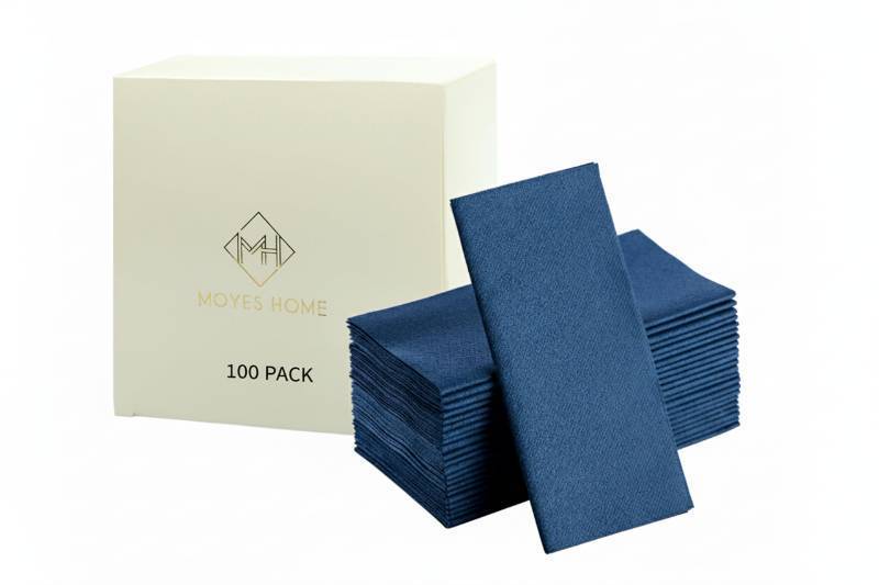 lot 43763 image: Pack of 100 Navy Paper Napkins  Linen Feel Guest Disposable Cloth Like Dinner Napkins  Hand Towels  Soft, Absorbent, Paper Hand Napkins for Kitchen, Bathroom, Parties, Weddings, Dinners - Retail $30