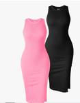 Ribbed Tank Midi Dress Set - Pink & Black Size S