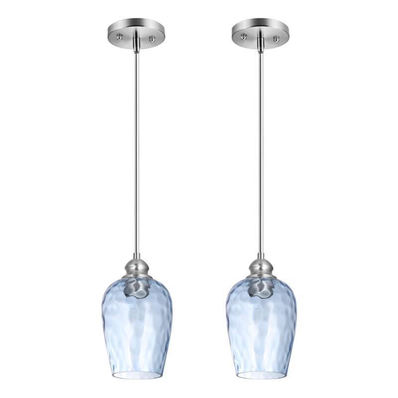 lot 5062 image: CnengSthy Glass Pendant Lights Kitchen Island, Blue Pendant Light Fixtures with Hand-Blown Clear Glass, Modern Hanging Light for Kitchen Sink Dining Room Bedroom, E26 (Blue, 2pack) - Retail $88