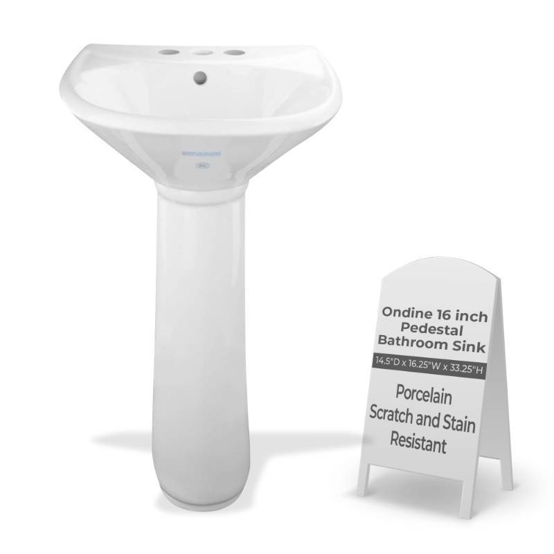 lot 5056 image: RENOVATORS Supply Manufacturing Ondine 16 in. W x 5 in. D Small Pedestal Combo Bathroom Sink White with Overflow Retail $157.99
