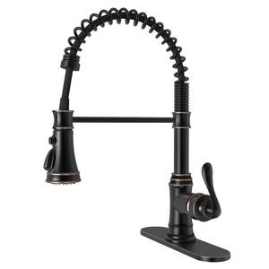 lot 5007 image: BWE Solid Brass Kitchen Faucet 1 or 3 Hole, Oil Rubbed Bronze Kitchen Sink Faucet with Pull Down Sprayer, Single Handle High Arc Faucet with 3 Mode Spray for RV Farmhouse Bar Kitchen - Retail $78