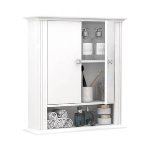 lot 5008 image: White Bathroom Wall Cabinet, Over the Toilet Storage Cabinet, Bathroom Cabinet Wall Mount, 2 Doors & Hooks, Medicine Cabinet Organizer, Hanging Wall Cabinet Cupboard for Kitchen Laundry Room White - Retail $60
