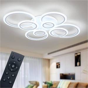 lot 5009 image: Shine LUEST Modern LED Ceiling Light, Dimmable LED Chandelier Flush Mount Ceiling Lights, Remote Control Acrylic Ring Ceiling Lamp Fixture for Living Room Dining Room Bedroom (White, 8 Rings) - Retail $106