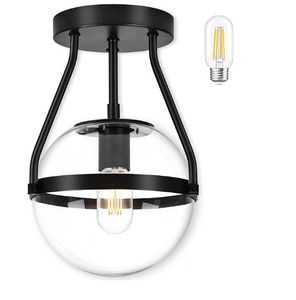 lot 5014 image: Bagood 8 Inch Mid Century Ceiling Light Modern Gold Semi Flush Mount Ceiling Light with Clear Glass Shade Globe Semi Flush Mount Ceiling Light Fixture for Bedroom Hallway Bathroom Foyer (Bulb Incl.) - Retail $65