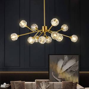 lot 5015 image: Weesalife Sputnik Chandeliers Modern Crystal Pendant Lighting Gold Chandelier 12 Lights Mid Century Ceiling Light Fixtures for Dining Room Kitchen Island Living Room Bedroom Bar - Retail $200