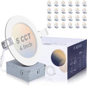 lot 5017 image: POWERASIA 24 Pack Recessed Lighting 4 Inch with Junction Box, 5CCT 4 Inch LED Recessed Lights Dimmable 2700K-6000K, 9W 850lm Ultra Thin Recessed Lighting - ETL and Energy Star Certified - Retail $100