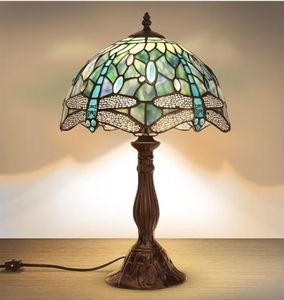 lot 5019 image: Pterying Tiffany Dragonfly Table Lamp, 18 Tall Vintage Stained Glass Lamp for Bedroom Living Room, 1 LED Bulb (2700K E26) Included - Retail $90