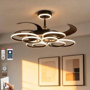 lot 5021 image: inrichifeir 48 Retractable Ceiling Fan with Lights Modern Fandelier Fan Light with Remote Bladeless Fan Ceiling Light for Bedroom Living Room 6 Speed Black (Black RFL25009) - Retail $300