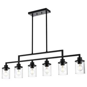 lot 5024 image: MILUCES 43.3 Kitchen Island Lighting, 6-Light Dining Room Light Fixture,Black Chandelier Farmhouse Linear Pendant Lighting for Kitchen Island Dining Table Living Room, Height Adjustable - Retail $190