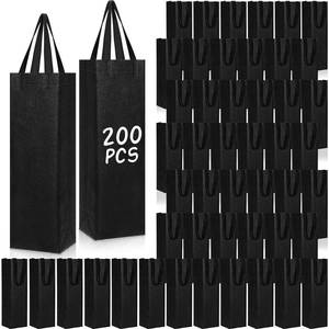 lot 5038 image: Windyun 200 Pcs Wine Gift Bags with Handle Reusable Small 13.8x3.5x3.9 Inches Liquor Bottle Totes Bulk for Birthday Wedding Christmas Holiday Party (Black) - Retail $55