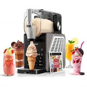 lot 5041 image: Slushie Machine, 85oz Ice Cream Machine &amp Slushy Machine for home, with LED Display, 6 Preset Programs for Margaritas, Frappes, Milkshakes, and Soft Serve, Automatic Cleaning, No Ice Needed - Retail $249